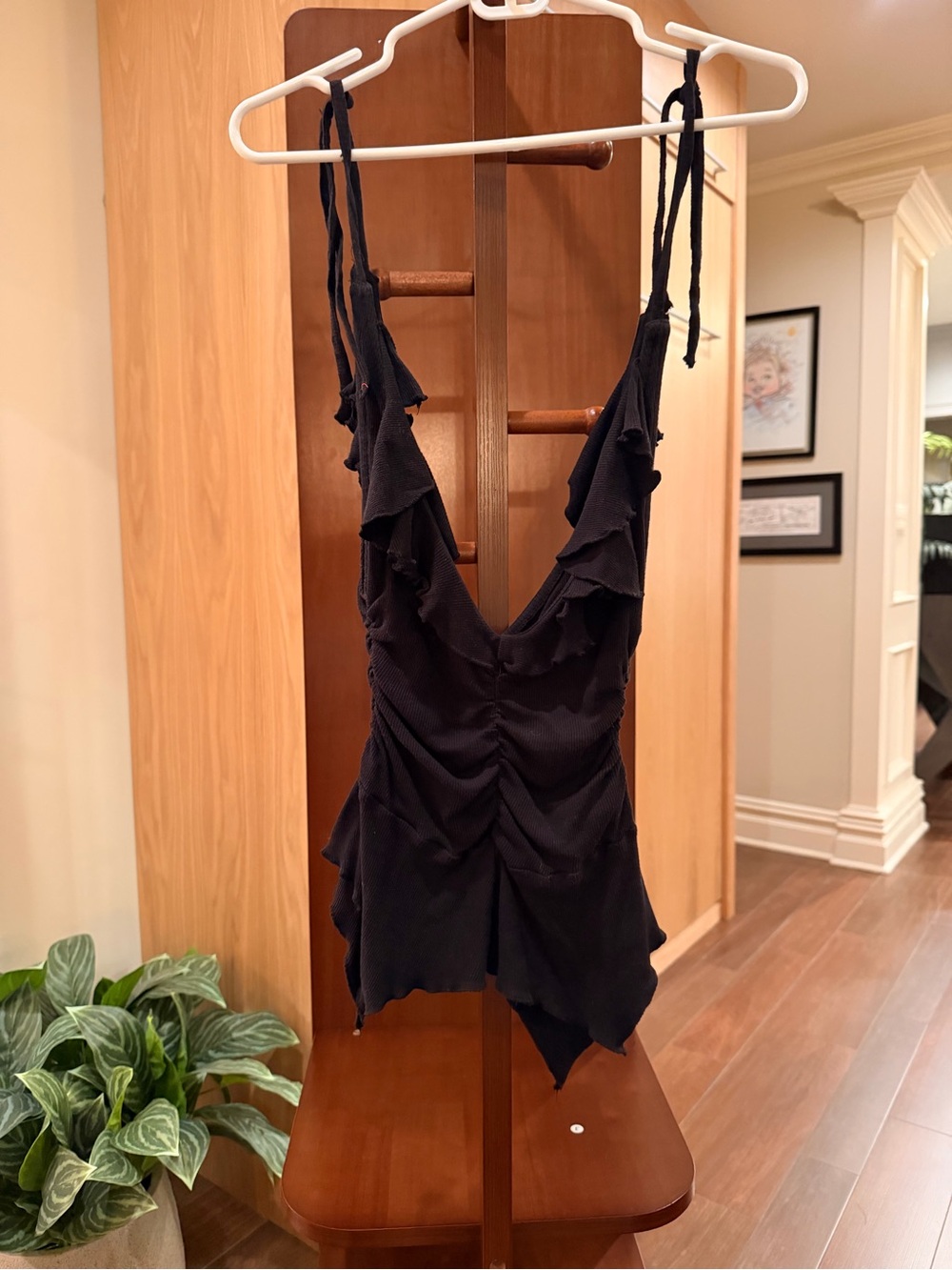 Urban Outfitters Black Ruffle Tie-Shoulder Romper